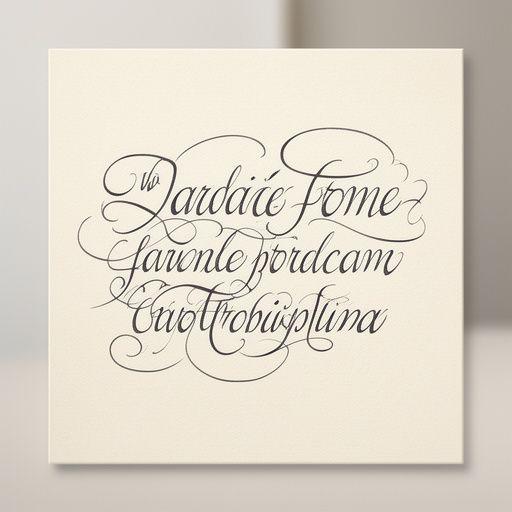 Tarjeta de estilo caligráfico clásico español sobre fondo suave con remates elegantes y ritmo manuscrito